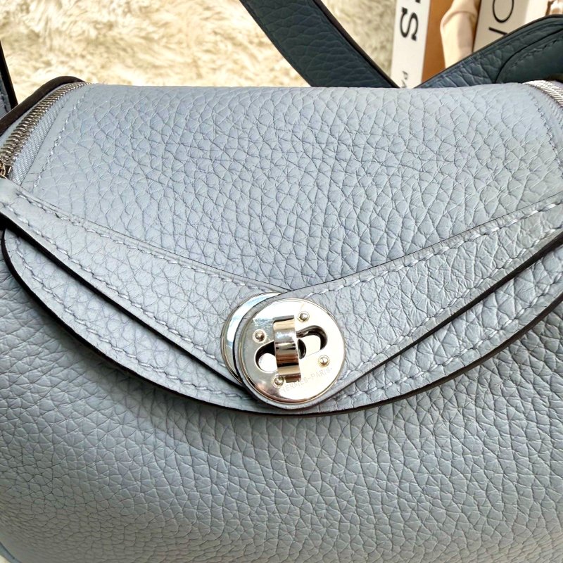 Hermès Mini Lindy II 迷你雙色手提包 P0木偶灰-5