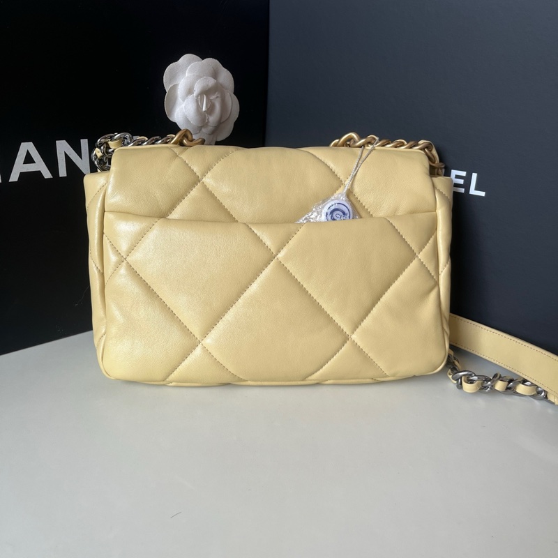 💛98新 Chanel/香奈兒 22P 19bag淡黃色 金扣鏈條包單肩包 芯片款 22年-1