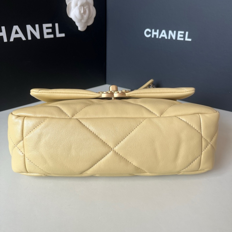 💛98新 Chanel/香奈兒 22P 19bag淡黃色 金扣鏈條包單肩包 芯片款 22年-2