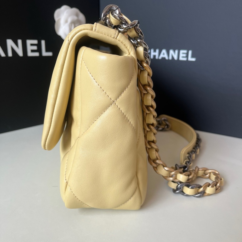 💛98新 Chanel/香奈兒 22P 19bag淡黃色 金扣鏈條包單肩包 芯片款 22年-5