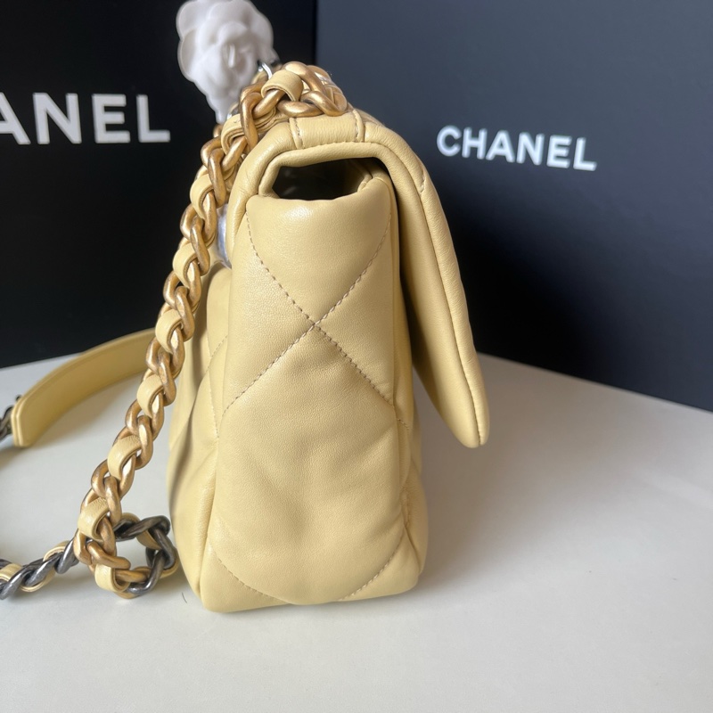 💛98新 Chanel/香奈兒 22P 19bag淡黃色 金扣鏈條包單肩包 芯片款 22年-6