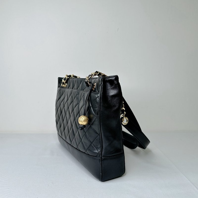 CHANEL Vintage黑羊菱格金球托特包-2