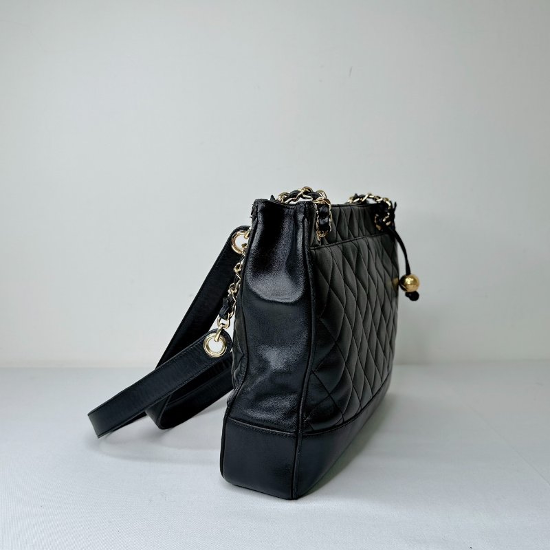 CHANEL Vintage黑羊菱格金球托特包-3