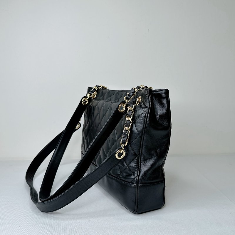 CHANEL Vintage黑羊菱格金球托特包-4