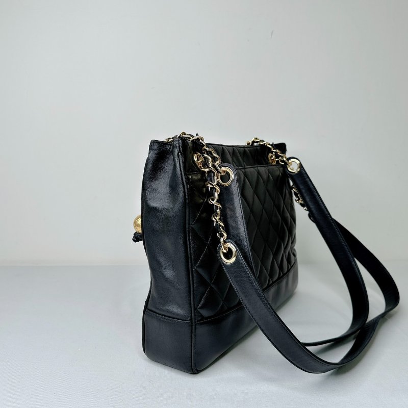 CHANEL Vintage黑羊菱格金球托特包-5
