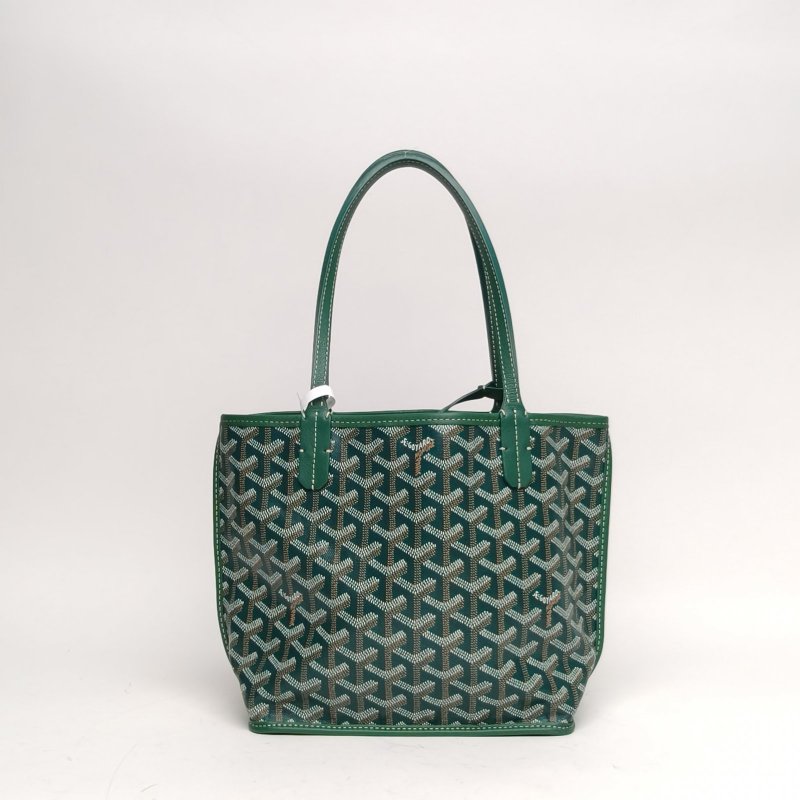 GOYARD Anjou雙面購物袋Mini綠色PVC銀扣肩背包-2