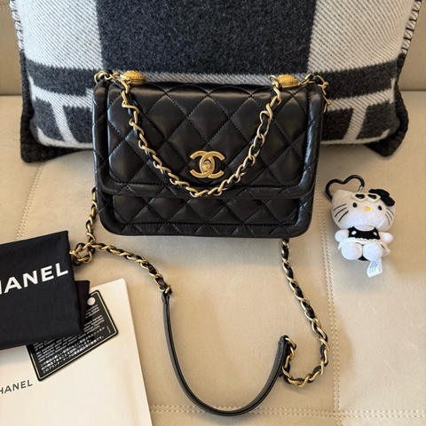 閒置新✨Chanel 香奈兒 黑金 經典紐扣豆腐包 小號 單肩包斜挎包 附件：塵袋 卡