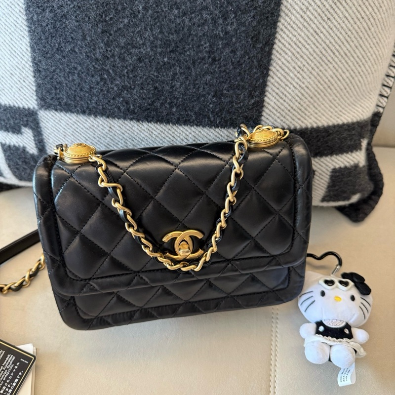 閒置新✨Chanel 香奈兒 黑金 經典紐扣豆腐包 小號 單肩包斜挎包 附件：塵袋 卡-2