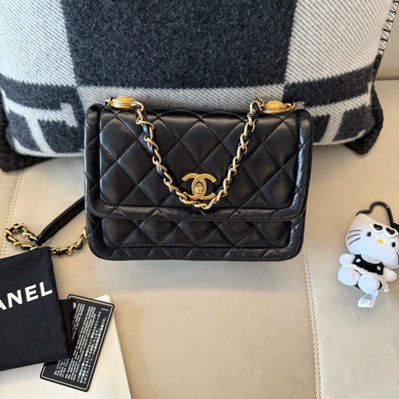 閒置新✨Chanel 香奈兒 黑金 經典紐扣豆腐包 小號 單肩包斜挎包 附件：塵袋 卡-3
