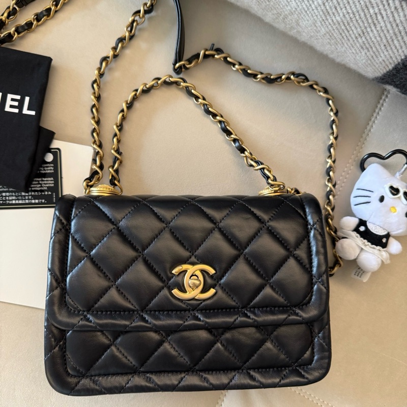 閒置新✨Chanel 香奈兒 黑金 經典紐扣豆腐包 小號 單肩包斜挎包 附件：塵袋 卡-4