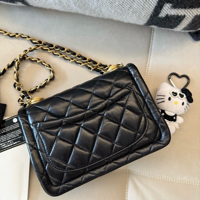 閒置新✨Chanel 香奈兒 黑金 經典紐扣豆腐包 小號 單肩包斜挎包 附件：塵袋 卡-5