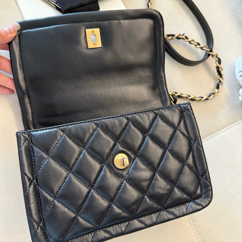 閒置新✨Chanel 香奈兒 黑金 經典紐扣豆腐包 小號 單肩包斜挎包 附件：塵袋 卡-6