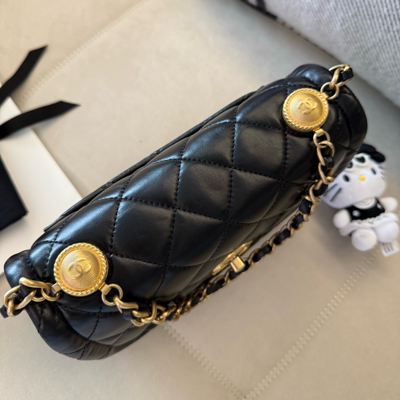 閒置新✨Chanel 香奈兒 黑金 經典紐扣豆腐包 小號 單肩包斜挎包 附件：塵袋 卡-7