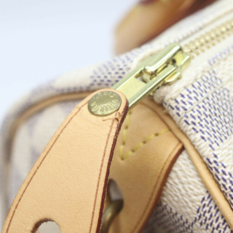 路易威登 N41534 Damier Azur Speedy Bandoulière 25 手提包，米色，金色五金，女士款-5