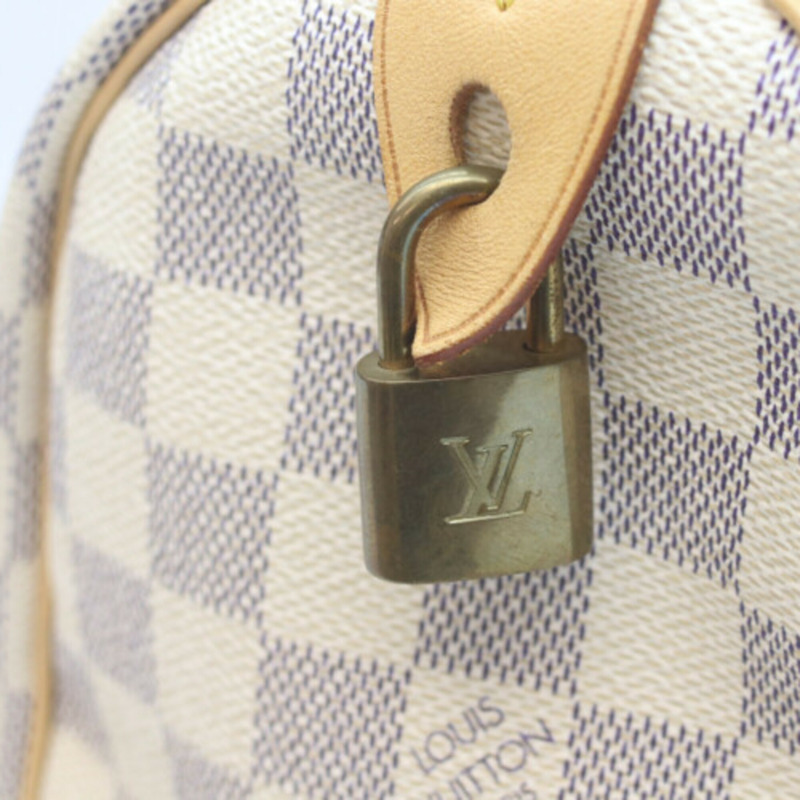 路易威登 N41534 Damier Azur Speedy Bandoulière 25 手提包，米色，金色五金，女士款-9