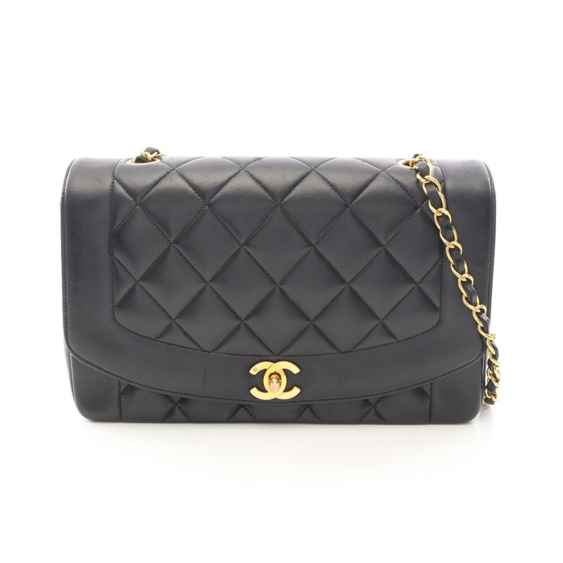 香奈兒 (CHANEL) 絎縫 Diana 翻蓋鏈條斜背包 A01165 羊皮 BK GHW-0