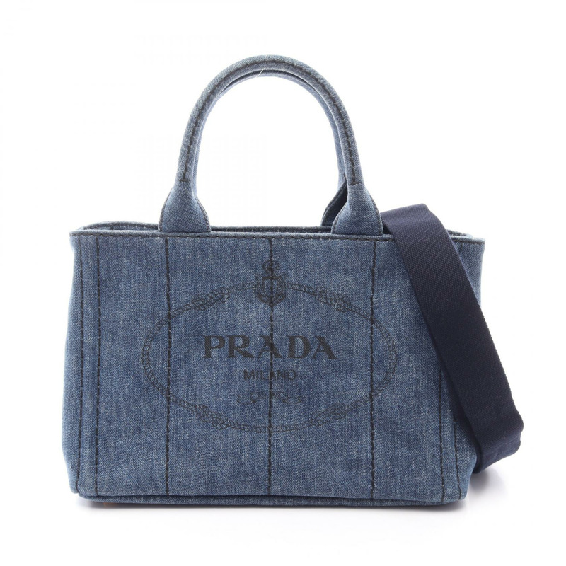 PRADA Canapa 2WAY 單肩托特包，牛仔藍，二手女款-0