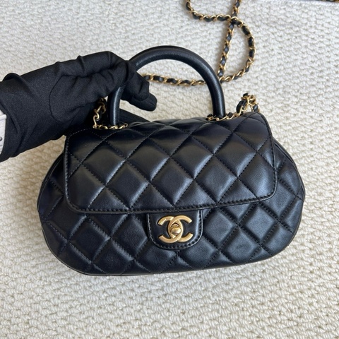 🆕99新Chanel香奈兒 黑金菱格紋手柄鏈條包 元寶包 手提包斜挎包 芯片款 原始成色