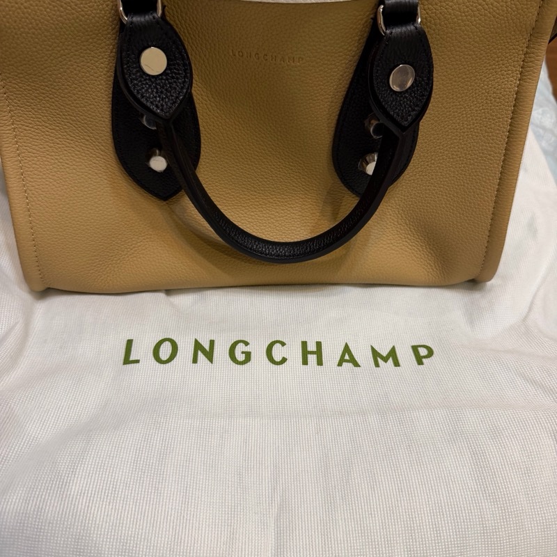 Longchamp雙色真皮荔枝紋手提包附有長背帶-0