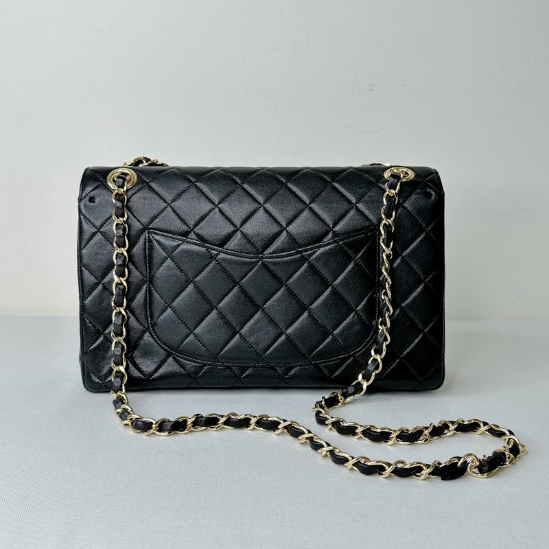 CHANEL Vintage黑金羊皮翻蓋鏈帶包-1