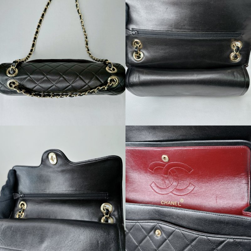 CHANEL Vintage黑金羊皮翻蓋鏈帶包-8