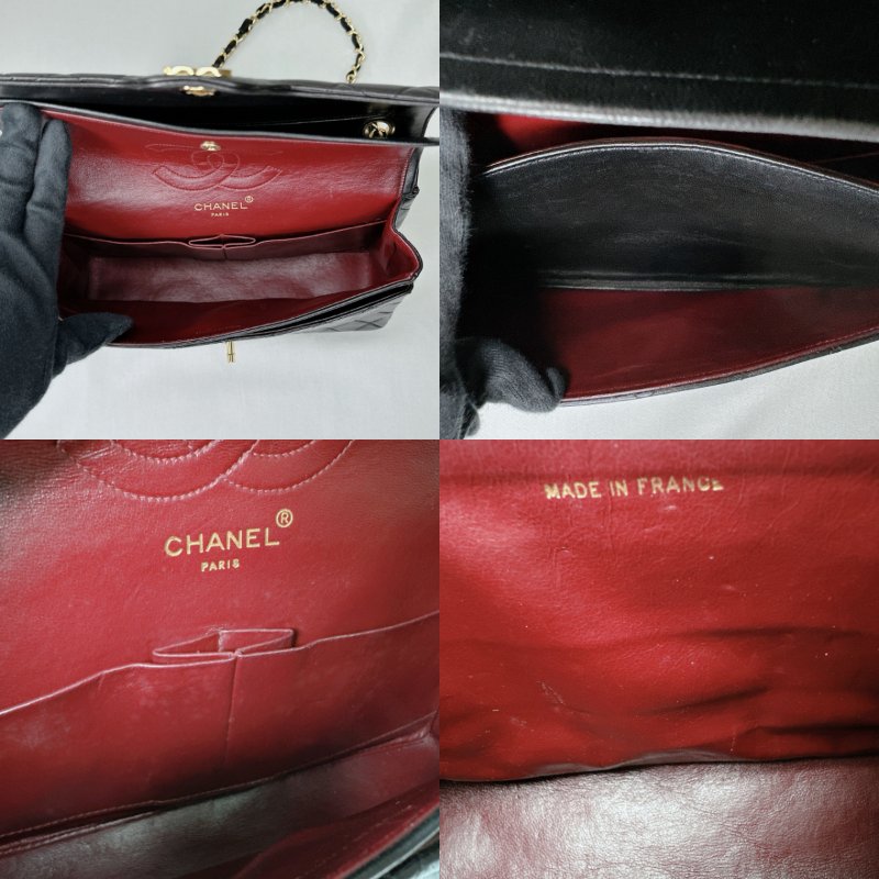 CHANEL Vintage黑金羊皮翻蓋鏈帶包-9