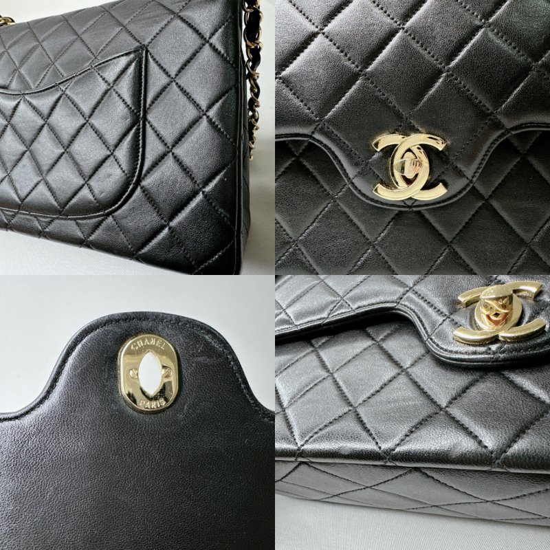 CHANEL Vintage黑金羊皮翻蓋鏈帶包-10