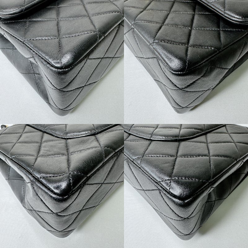CHANEL Vintage黑金羊皮翻蓋鏈帶包-12