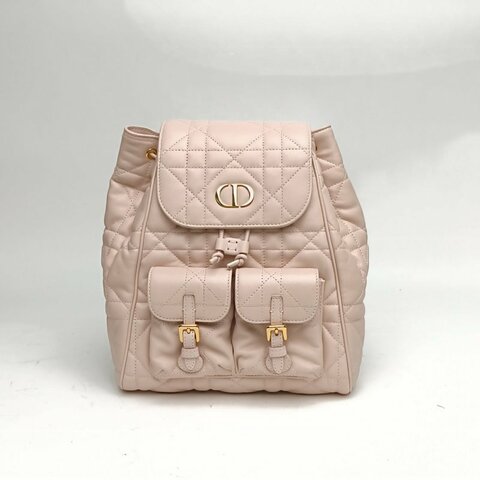 DIOR 粉色羊皮金扣早春系列Caro中號雙肩包肩背包