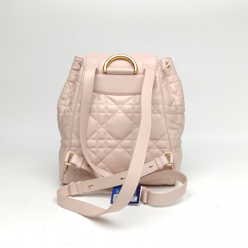 DIOR 粉色羊皮金扣早春系列Caro中號雙肩包肩背包-2