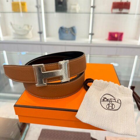 *SHIHNA名牌精品* HERMÉS H銀扣 3.2cm 雙面皮帶 (黑色 Noir x 金棕 Gold ) 90cm