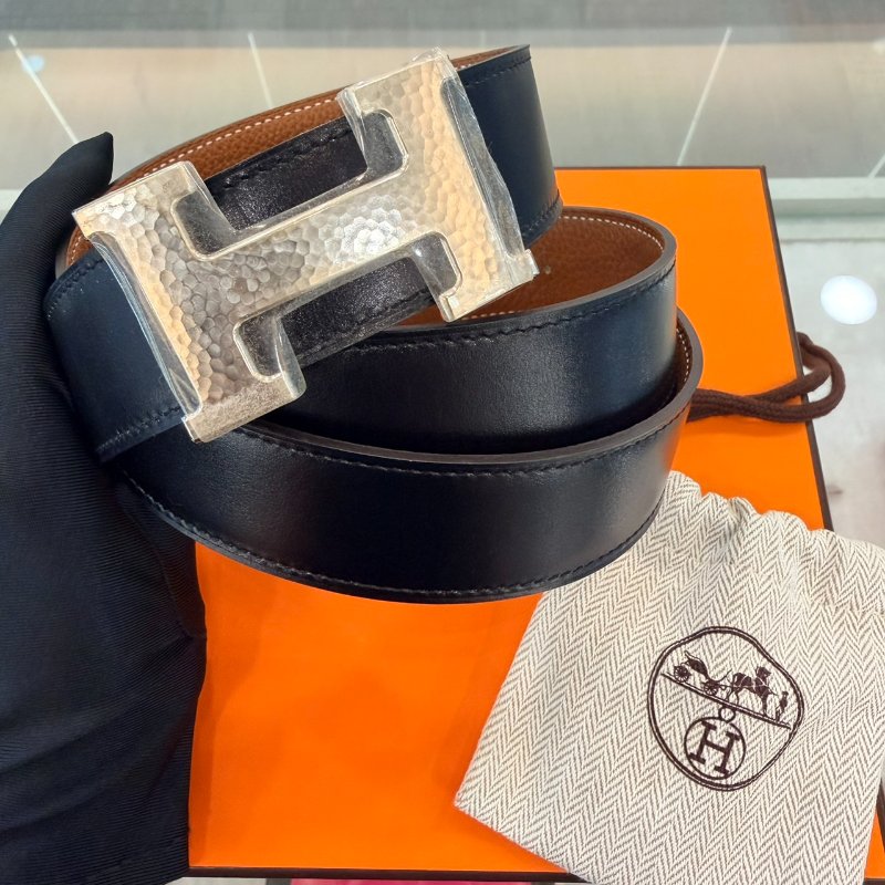 *SHIHNA名牌精品* HERMÉS H銀扣 3.2cm 雙面皮帶 (黑色 Noir x 金棕 Gold ) 90cm-2