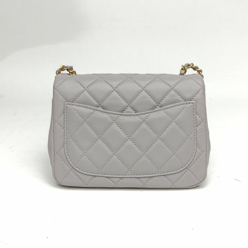 CHANEL CF口蓋包方胖子灰色羊皮晶片金扣肩背包-2
