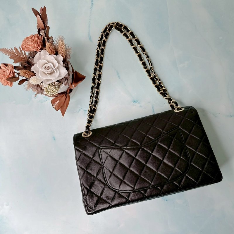 CHANEL Vintage黑金羊皮鏈帶包-1
