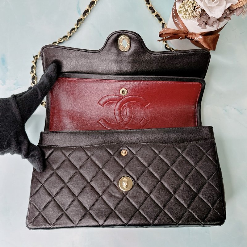CHANEL Vintage黑金羊皮鏈帶包-5