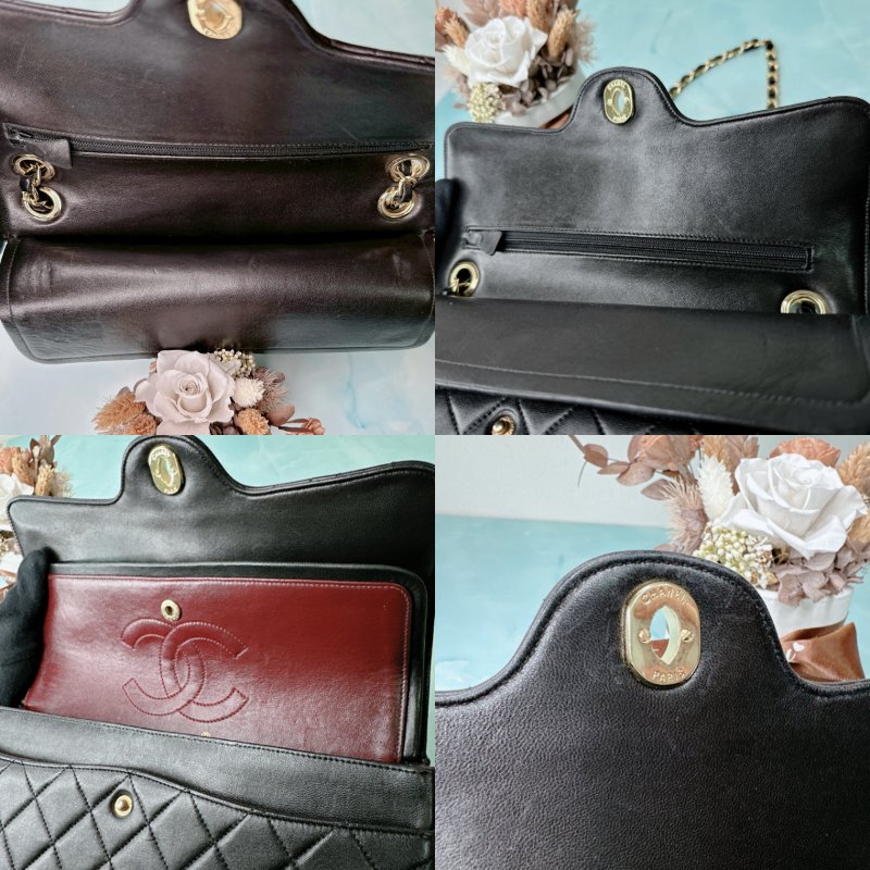 CHANEL Vintage黑金羊皮鏈帶包-7