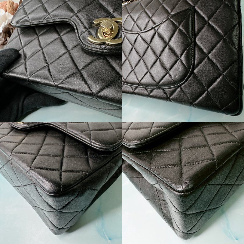 CHANEL Vintage黑金羊皮鏈帶包-9