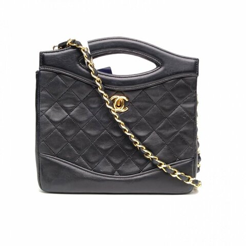 CHANEL 中古黑金羊mini31bag黑色羊皮1開金扣肩背包