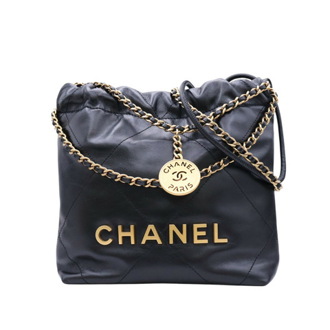 黑色牛皮 22 Mini 鍊帶 肩背包【CHANEL 香奈兒】 AS3980