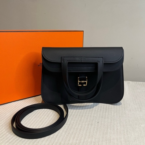 ✨閒置新Hermes/愛馬仕 halzan mini 哈喇子包手提包斜挎包 黑金K刻 附件：肩帶