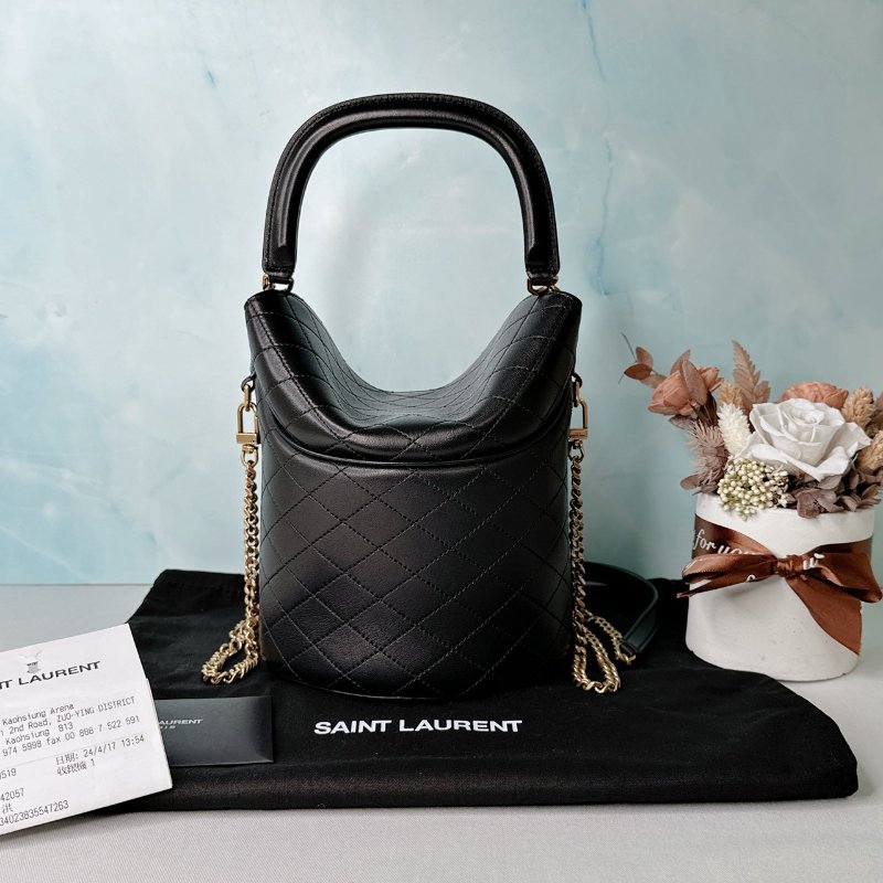 YSL Gaby Bucket黑金羊皮水桶包-1
