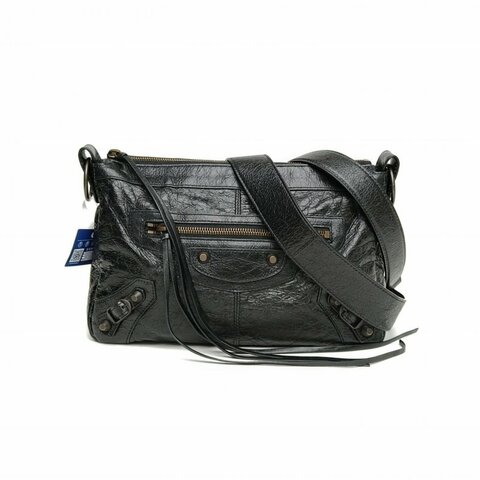 BALENCIAGA Lecitymoto小號黑色羊皮肩背包
