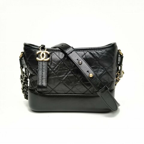 CHANEL GABRIELLE流浪小號黑色牛皮26開金銀扣肩背包