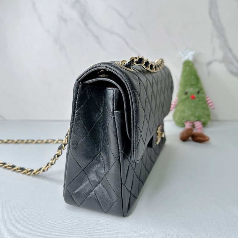 CHANEL Vintage黑金翻蓋鏈帶包-3