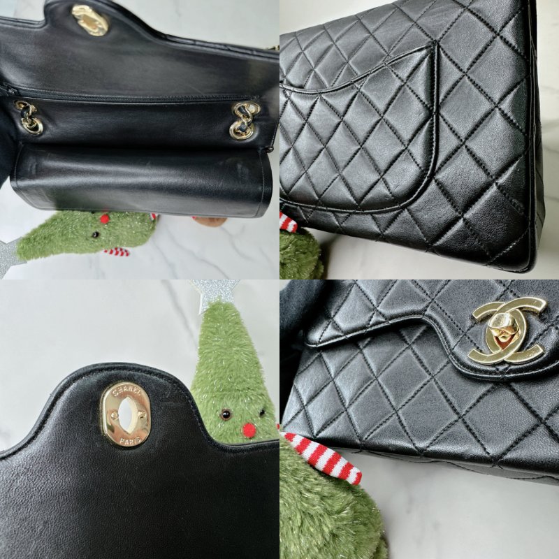 CHANEL Vintage黑金翻蓋鏈帶包-7