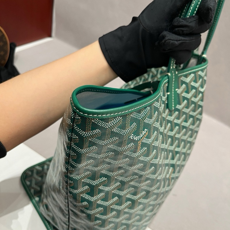 99新✨GOYARD戈雅 綠色托特子母包購物袋手提包單肩包 銀扣 小號18年-6