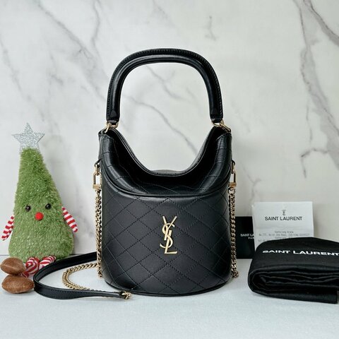 YSL Gaby Bucket黑金翻蓋水桶包