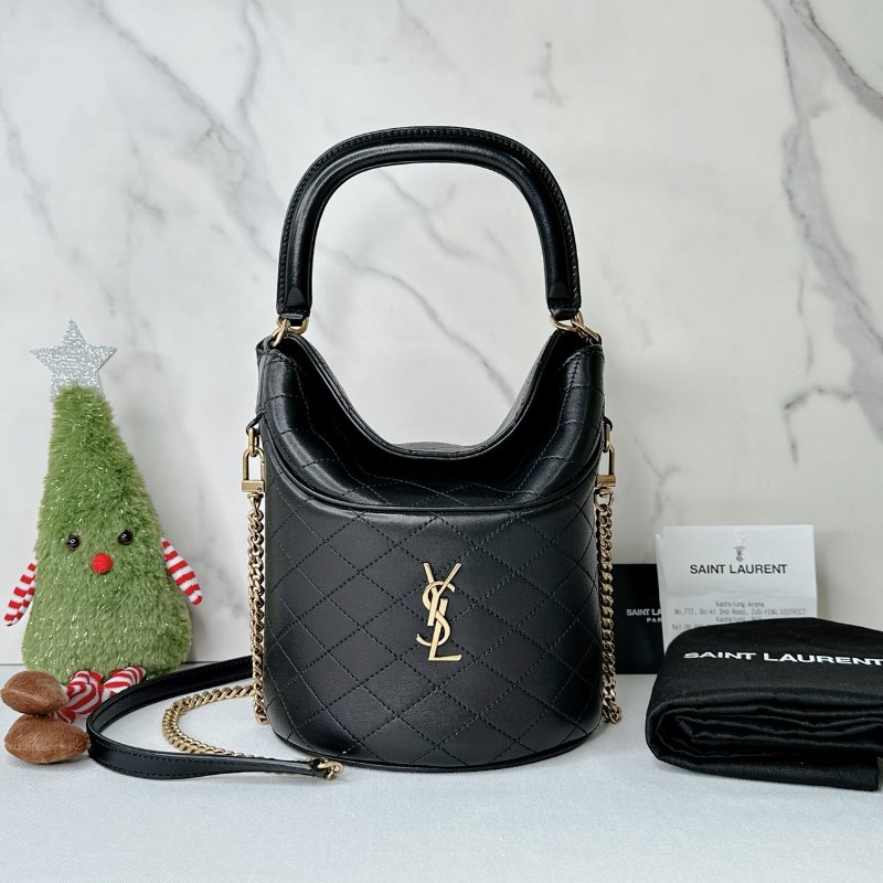 YSL Gaby Bucket黑金翻蓋水桶包-0
