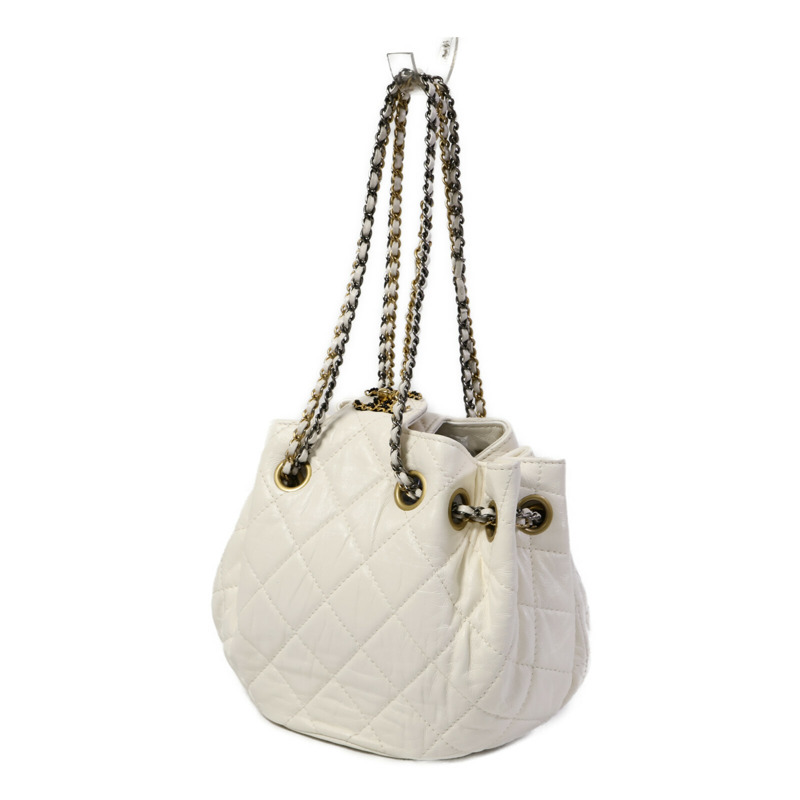 CHANEL 羊皮皮革Drawstring Bucket鏈帶肩背袋-2