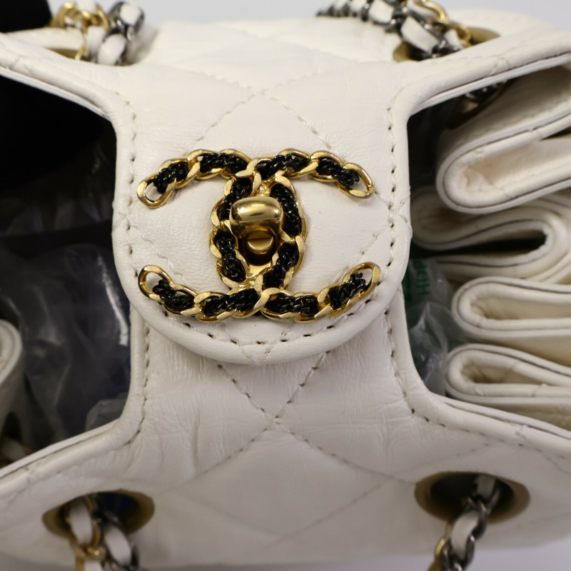 CHANEL 羊皮皮革Drawstring Bucket鏈帶肩背袋-6